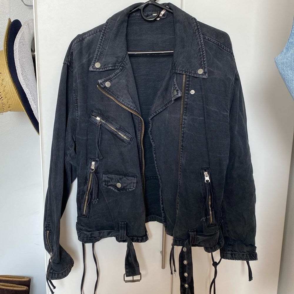 Free People biker jacket denim black